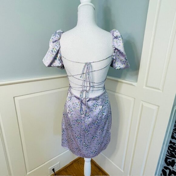 Zara Corset Back Puff Sleeve Satin Mini Dress Medium - Picture 7 of 8